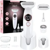 Houpoo Rasierer Damen,3-In-1 Intimrasierer für Frauen,Gesichtshaarentferner für Frauen,Damenrasierer Elektrisch Nass-Trockenrasierer Ipx7 Wasserdicht Trimmer Damen,für Bikinizone Achseln Beine,USB-Aufladung