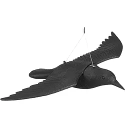 Relaxdays Vogelschreck, 3er Set, zum Aufhängen, fliegende Kunststoff Krähe, zur Vogelabwehr, Garten & Balkon, schwarz