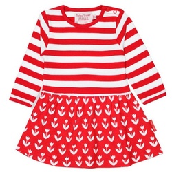 Toby Tiger Shirtkleid Kleid mit Tulpen und Streifen Print rot 80