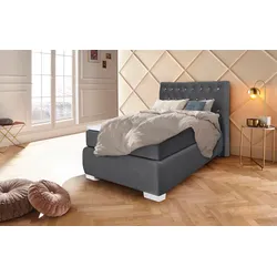 Boxspringbett LEONIQUE "Rumba", grau (dunkelgrau), B:100cm L:213cm, Samtoptik (100% Polyester), Komplettbetten, Boxspringbett Seniorenbett Polsterbett, Taschenfederkern-Matratze in Härtegrad 3, in 4 Breiten, incl. Topper