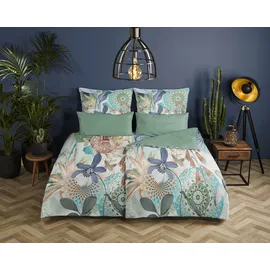 Muller Textil Zephir Blumen/Mandala Grün 135 x 200 cm + 2 x 80 x 80 cm