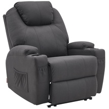 MCombo Elektrisch Relaxsessel Fernsehsessel Liegefunktion Vibration Heizung 7061 neues Modell (Dunkelgrau-Mikrofaser)