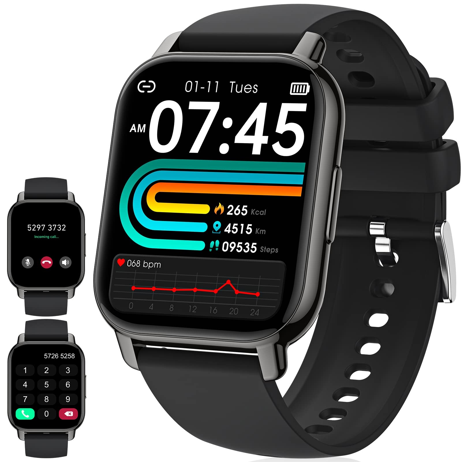 IDEALROYAL Smartwatch Damen Herren, Smart Watch mit Telefonfunktion, 1,85" Touchscreen Fitnessuhr mit Blutdruckmessung Herzfrequenzmesser, IP68 Wasserschutz Uhren Schrittzähler Uhr für iOS und Android