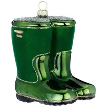 INGE-GLAS Christbaumschmuck Glas 9cm - Gummistiefel Figur zum Aufhängen - handbemalt - Weihnachtsbaum Anhänger für Weihnachten - Christbaumanhänger & Weihnachtsbaumschmuck - Garten Schuhe Grün