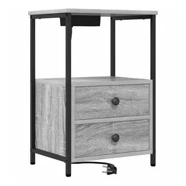 vidaXL Nachttisch mit Ladestation Grau Sonoma Holzwerkstoff