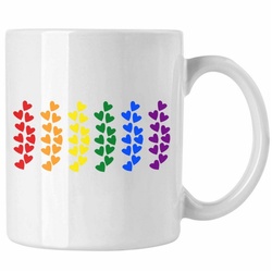 Trendation Tasse Trendation – Regenbogen Tasse Geschenk LGBT Schwule Lesben Transgender Grafik Pride Herzen Flagge weiß