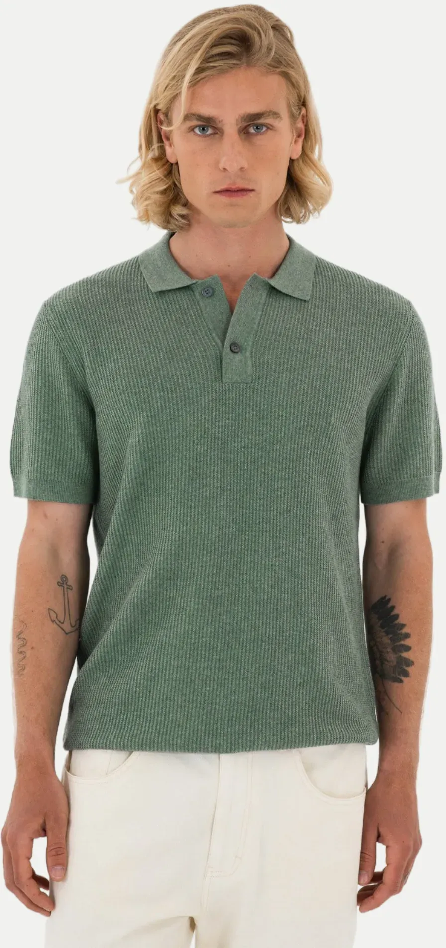 Poloshirt in Rippstruktur Grün XXL