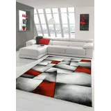 Teppich-Traum Designer Teppich - Moderner Wohnzimmer Kurzflor Mit Konturenschnitt Karo Muster - Rot Grau Weiß Schwarz - Größe 160x230 cm