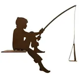 Gartenfigur Kleiner Angler Toni sitzend für Kante 38cm Kantensitzer Edelrost Gartendeko Wetterfest Rost Metall Rostfigur Teich Deko Maritim Metallfigur