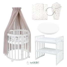 Waldin Babybett OWAL Kinderbett 7in1 mit Matratze, mitwachsendes Kinder-Bett