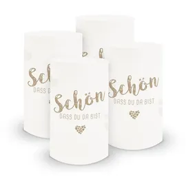 itenga 6X Windlicht Tischlicht aus Folie I Schön DASS du da bist I 10,0 x 21,0 cm I ideal als Tischdeko für Jede Feierlichkeit (Hellbraun)