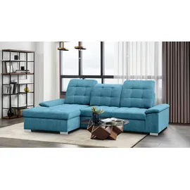 werk2 Ecksofa WERK2 "Carmen, mit Bettfunktion & Bettkasten, optional Sitztiefenverstellung", blau (hellblau), B:264cm H:105cm T:170cm, 95% Polyester, 5% Nylon, Sofas, Ecksofa, ohne Sitztiefenverstellung, Struktur weich, hellblau