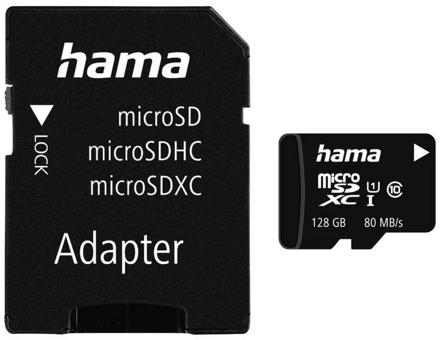 Hama microSDHC/XC Class 10 UHS-I 80MB/s + Adapter/Mobile Speicherkarte (128 GB, UHS-I Class 10, 80 MB/s Lesegeschwindigkeit) schwarz