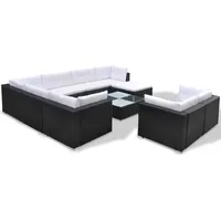 vidaXL Polyrattan Lounge-Set mit Auflagen 10-tlg. schwarz 41876