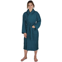 normani Damenbademantel Damen Baumwoll Bademantel, 125, Bio-Baumwolle, Schalkragen, Bindegürtel, Langer Frottee Saunamantel aus extra dickem und weichem Material blau XL
