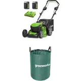 Greenworks 48V (2x24V) Selbstfahrender Akku Rasenmäher, 46cm Schnittbreite, 55L Sack Plus Zwei 4Ah-Akkus und Doppelladegerät GD24X2LM46SPK4X + Greenworks Tools 120l Gartenabfallsack