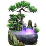 Zimmerbrunnen Mit Led-beleuchtung, Kaskaden-tischbrunnen Mit Nebelfunktion, Garten-aquarium-tischbrunnen Aus Kunstharz, Zen-licht-zimmerbrunnen Mit Pflanzen