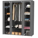 HUOLE Stoffkleiderschrank,Aufbewahrung für Kleidung Kleiderständer faltbar Ankleidezimmer Schlafzimmer Vintage Style,Faltschrank mit Kleiderstange,172 * 134 * 43cm-Grau