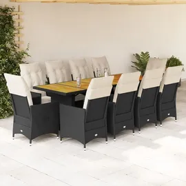 vidaXL 11-tlg. Garten-Bistro-Set mit Kissen Schwarz Poly Rattan vidaXL