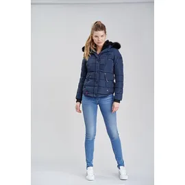 Marikoo Damen Designer Steppjacke Winter Jacke mit edler Kunstpelz Kapuze Lotusblüte