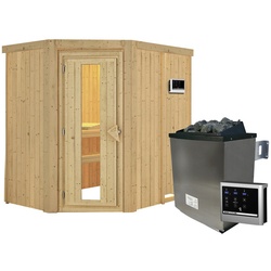 KARIBU Sauna »Vijandi«, inkl. 9 kW Saunaofen mit externer Steuerung, für 3 Personen - beige