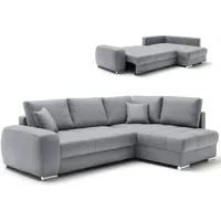 Ecksofa - silver - Boxspringfederung - Dauerschläfer - Chromfüße Sofa Couch