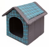 millybo Hundehöhle Hundebett Hundehaus Hundehütte R1-R6 (R3 (52 x 46 cm), grau mit Muster (blau kariert))