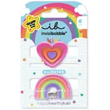 invisibobble CLIPSTAR GLOW KIDS HAPPY HEARTS - 2 Stück leuchtende Kinder Haarspangen – Regenbogen- und Herz-Design – Rutschfeste Haarclips für gesundes Haar – Perfekt für Mädchen