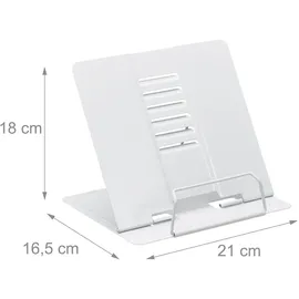 Relaxdays Buchständer, 2er Set, höhenverstellbar, Kochbuchhalter mit Klemme, Küche, Stahl, weiß