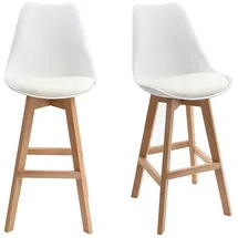 miliboo 2er-Set Design-Barhocker Weiß und Holz 65 cm pauline
