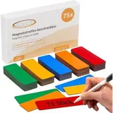 ECENCE Magnetstreifen beschreibbar 75 Stück - 75x25mm - abwischbare Magnetschilder - Magnet-Etiketten zuschneidbar für Whiteboards, Kühlschränke, Magnettafeln - bunt