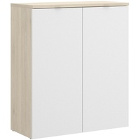 Dmora Mehrzweckschrank Gaviola, niedriger Multifunktionsschrank, Schrank mit 2 Türen, 79 x 40 x 96 cm, Weiß und Eiche