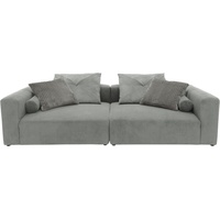 INOSIGN Big-Sofa »Suyana mit Federkern, B/T/H: 304/135/69 cm, Zierkissen + Kissenrollen«, grosszügiges, gemütliches Megasofa, viel Platz zum Relaxen, Cord-Bezug grau
