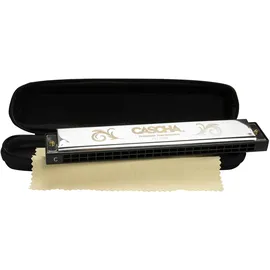 Cascha Tremolo-Mundharmonika, 24 Löcher, C-Dur, inklusive Soft-Case und Pflegetuch, Diatonic Tremolo Harmonica, Silber, HH 2168
