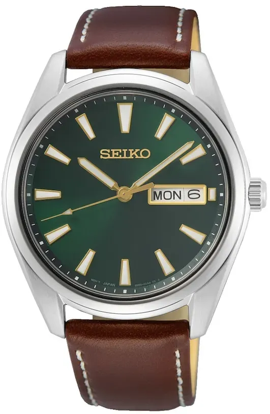 Seiko Herren uhr Seiko silber farbend - edelstahl und leder Herrenuhren  