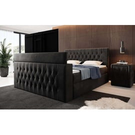 luxusbetten24 Boxspringbett Velano mit TV Lift und Stauraum H3 (70-100kg) - Schwarz