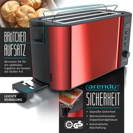 Arendo Frühstücks-Set 2-teilig, 4-Scheiben Langschlitztoaster + Wasserkocher 1,5 Liter, Rot