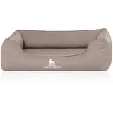 Knuffelwuff Orthopädisches Wasserabweisendes Hundebett Leon aus Velours mit Handwebcharakter beige/ grau M-L