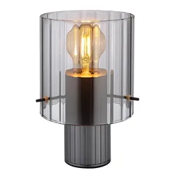 Tischleuchte Tischlampe Esszimmerlampe Glas rauchfarben rillen Stoff H 22 cm