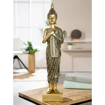 Gilde Figur denkender Buddha aus Kunstharz, goldfarben, 55 cm hoch, 13 cm breit, 10 cm tief