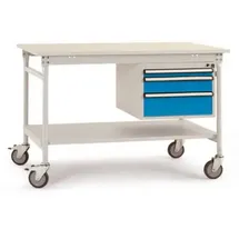 Manuflex BB5377.7035 Komplett-Beistelltisch BASIS mobil mit Kunststoff-Platte + Gehäuse-Unterbau, BxTxH: 1250 x 800 x 850 mm