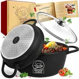 krustenzauber 28cm Aluguss Bräter mit Deckel backofengeeignet [inkl. Glasdeckel] - 6L Aluminium Schmortopf & Bratpfanne - Idealer Bräter Induktion, Schmorpfanne, Bratentopf, Gussbräter, Kasserolle