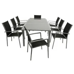 Outdoor Sitzgruppen Parga - Terrassenmöbel aus Aluminium/Kunstgewebe/Glas, Anthrazit / Schwarz - stapelbare Sitzgruppe - Gartenmöbel für die Terrasse