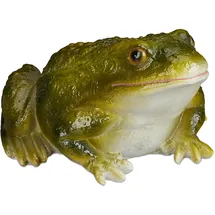 Relaxdays Gartenfigur Frosch, wetterfest, für Balkon, Terrasse, am Teich, Kunststein, sitzende Dekofigur Frosch, grün,