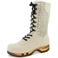 woody Damen Rosanna Fell Clog Stiefel, Creme-Cocco Silver, Größe 42
