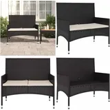 Gartenbank 2-sitzer Mit Kissen Schwarz Poly Rattan - Gartenzubehör - Gartenbank - Outdoor Möbel - Balkonmöbel - Lounge Set - Home & Living
