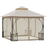 STILVORA Gartenpavillon Metall Beige 295x295x275 cm mit Doppeldach & Moskitonetzen