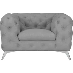 Chesterfield-Sessel LEONIQUE "Glynis Sessel", grau, B:125cm H:75cm T:97cm, Struktur (100% Polyester), Samtoptik (100% Polyester), Sessel, aufwändige Knopfheftung, moderne Chesterfield Optik, Fußfarbe wählbar