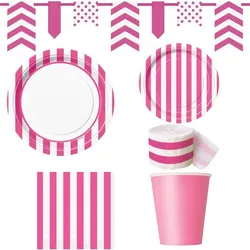 Pinke Party Dekoration Partyset Streifen Geburtstag Hochzeit gestreift