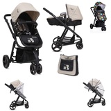 Babyshoppen Kombikinderwagen Sarah 2 in 1 klappbar, Faltverdeck, Ablagekorb, Wickeltasche beige